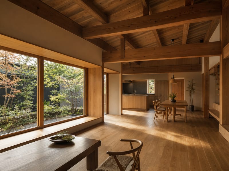 飛騨の木で建てた注文住宅の内観